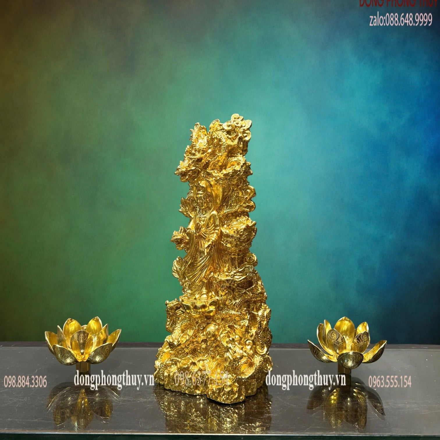 Tượng Phật Quan Âm Bồ tát bằng đồng dát vàng 24k