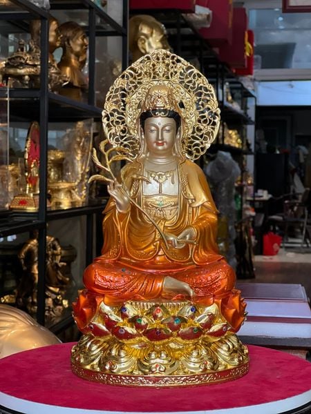 Tượng phật Quan Âm bằng đồng cao 35cm nặng 6kg màu sắc độc quyền