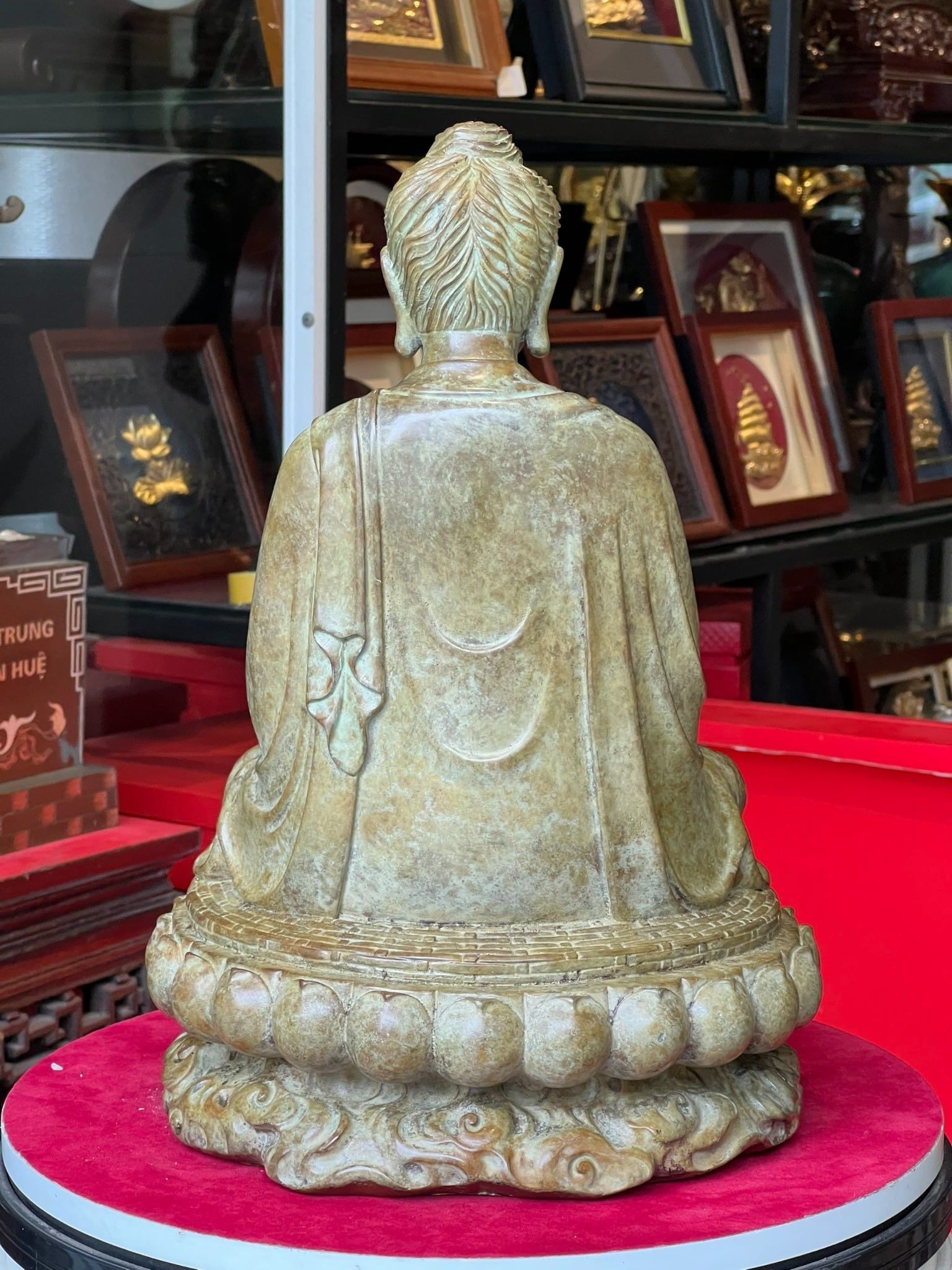 Tượng phật Thích Ca cao 35cm nặng 8,5kg bằng đồng Patina xanh rêu cổ loang vân hỏa biến