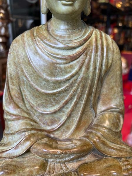 Tượng phật Thích Ca cao 35cm nặng 8,5kg bằng đồng Patina xanh rêu cổ loang vân hỏa biến