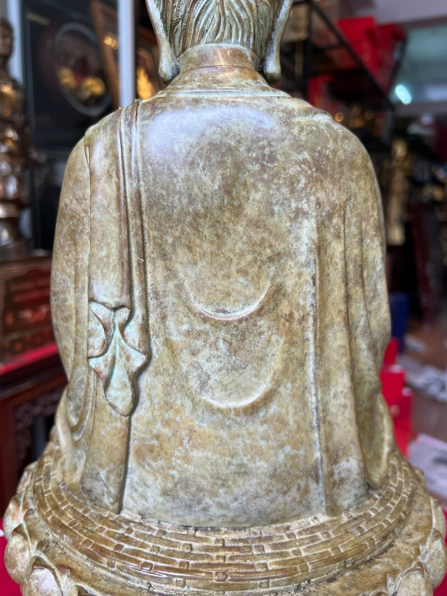 Tượng phật Thích Ca cao 35cm nặng 8,5kg bằng đồng Patina xanh rêu cổ loang vân hỏa biến