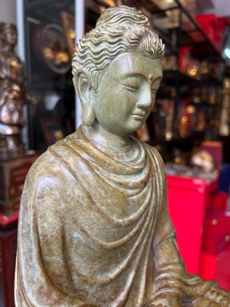 Tượng phật Thích Ca cao 35cm nặng 8,5kg bằng đồng Patina xanh rêu cổ loang vân hỏa biến