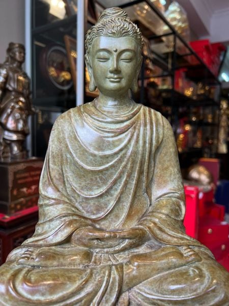 Tượng phật Thích Ca cao 35cm nặng 8,5kg bằng đồng Patina xanh rêu cổ loang vân hỏa biến