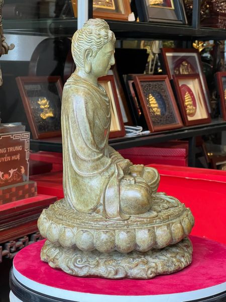 Tượng phật Thích Ca cao 35cm nặng 8,5kg bằng đồng Patina xanh rêu cổ loang vân hỏa biến