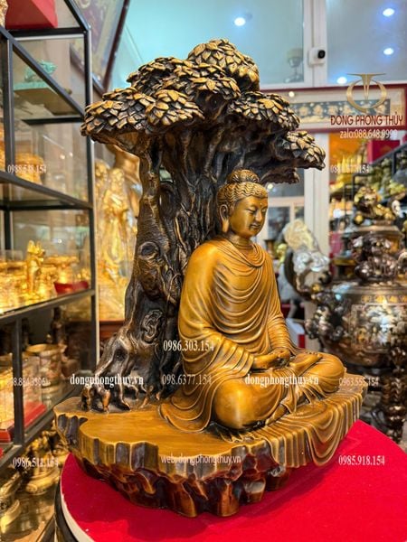 Tượng phật thích ca ngồi gốc bồ đề bằng đồng cao 42cm nặng 15kg