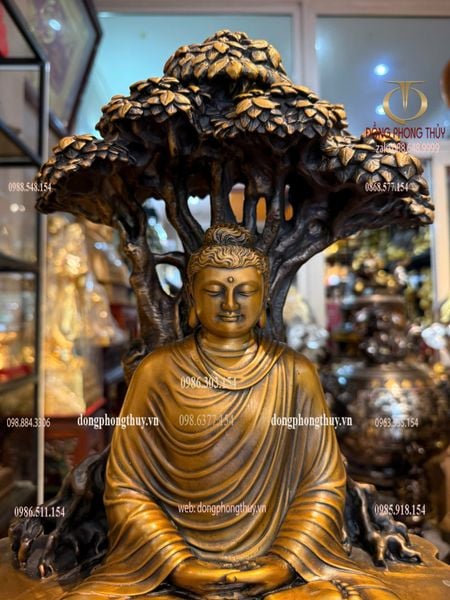 Tượng phật thích ca ngồi gốc bồ đề bằng đồng cao 42cm nặng 15kg