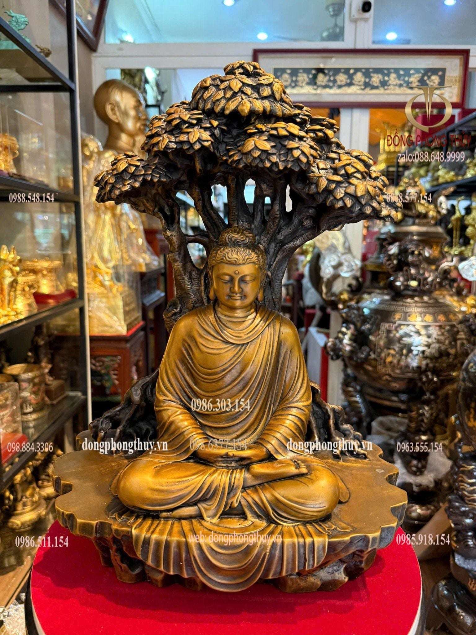 Tượng phật thích ca ngồi gốc bồ đề bằng đồng cao 42cm nặng 15kg