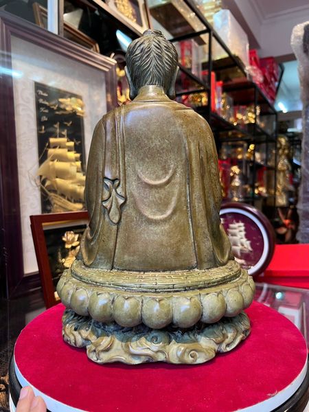 Tượng phật thích ca bằng đồng patina vân hỏa biến độc bản cao 35 ngang 23 nặng 8,5kg
