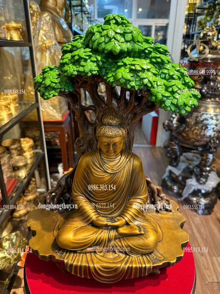 Tượng phật thích ca ngồi gốc bồ đề bằng đồng cao 42cm nặng 15kg