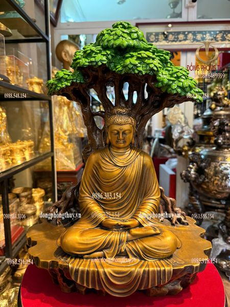 Tượng phật thích ca ngồi gốc bồ đề bằng đồng cao 42cm nặng 15kg