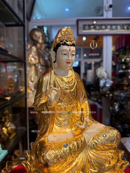 Tượng phật Quan Âm bằng đồng dát vàng 24k Cao 30cm 6kg