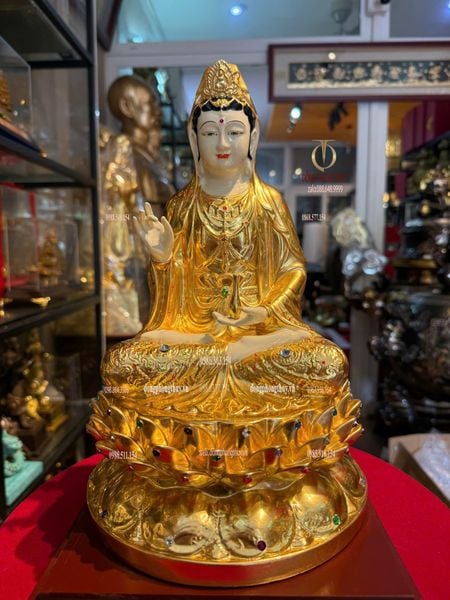 Tượng phật Quan Âm bằng đồng dát vàng 24k Cao 30cm 6kg