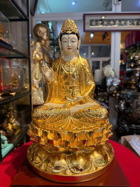 Tượng phật Quan Âm bằng đồng dát vàng 24k Cao 30cm 6kg