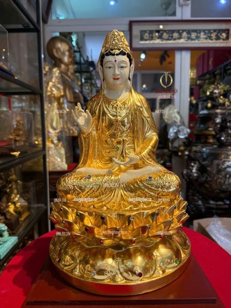 Tượng phật Quan Âm bằng đồng dát vàng 24k Cao 30cm 6kg