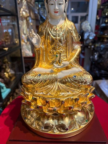Tượng phật Quan Âm bằng đồng dát vàng 24k Cao 30cm 6kg