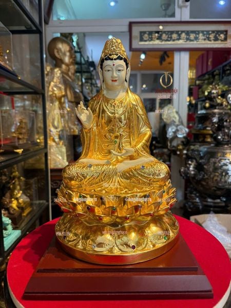 Tượng phật Quan Âm bằng đồng dát vàng 24k Cao 30cm 6kg