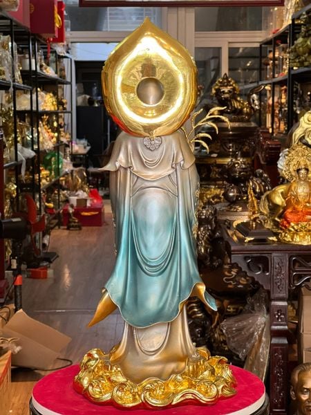 Tượng phật quan âm đứng cao 49cm tới đầu, 58cm tới hào quang