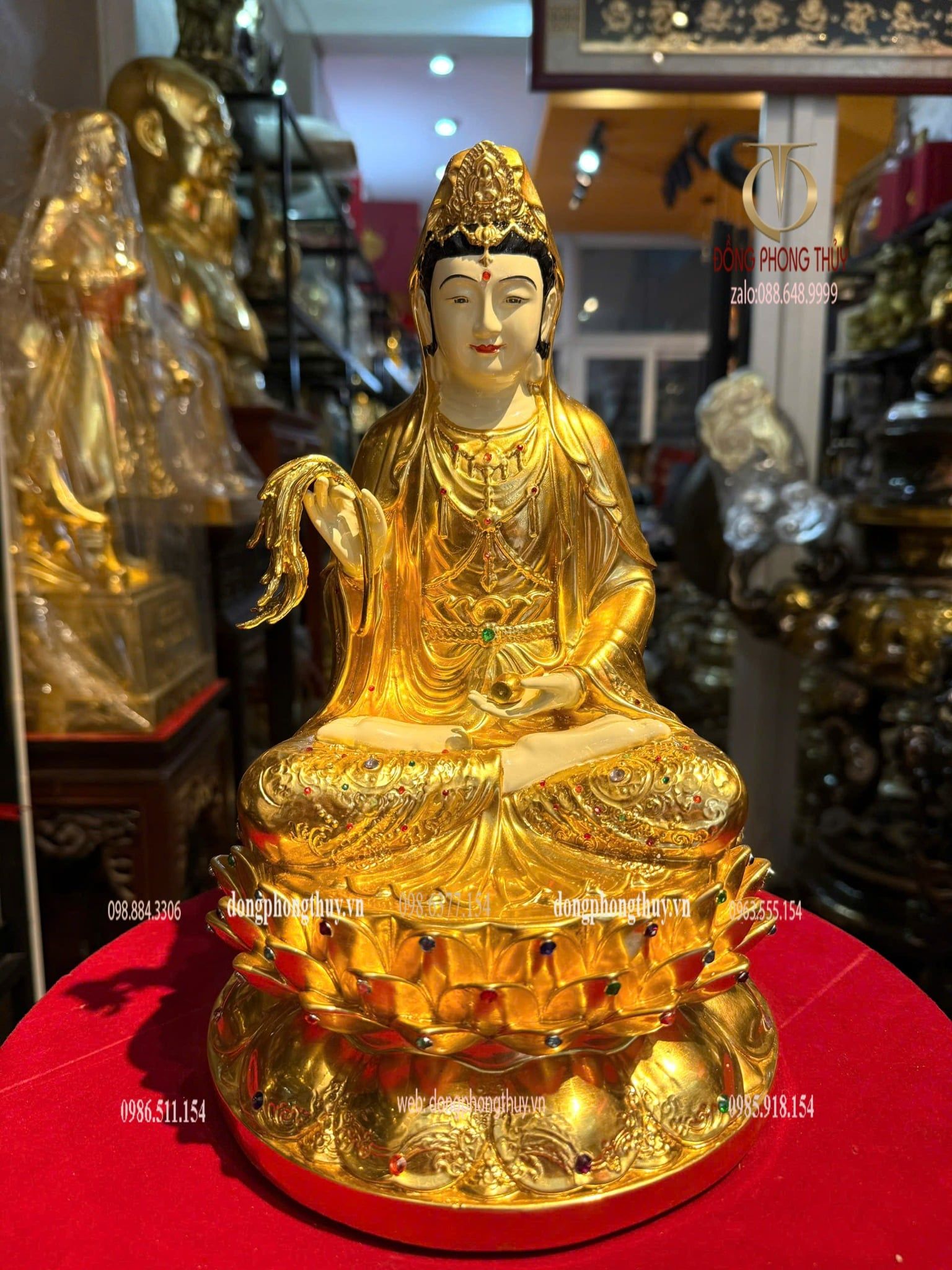 Tượng Quan Âm bằng đồng dát vàng 24k Cao 30cm 6kg