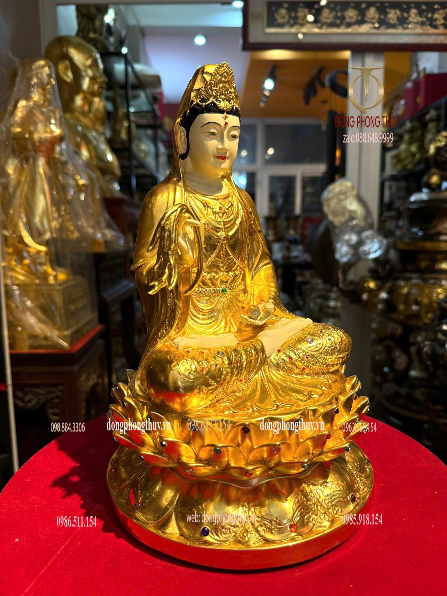 Tượng Quan Âm bằng đồng dát vàng 24k Cao 30cm 6kg