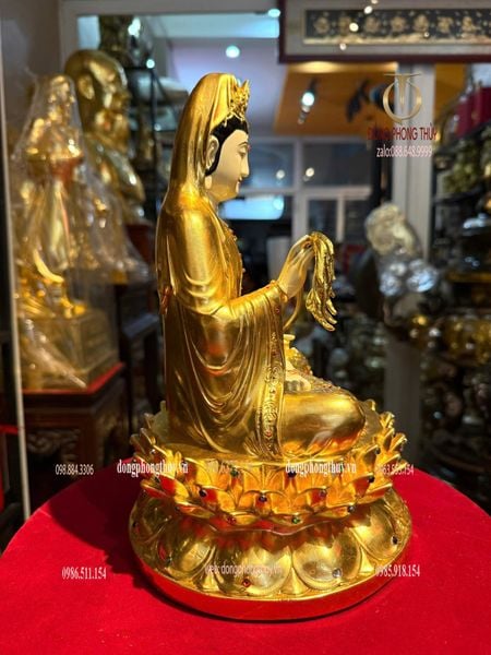Tượng Quan Âm bằng đồng dát vàng 24k Cao 30cm 6kg