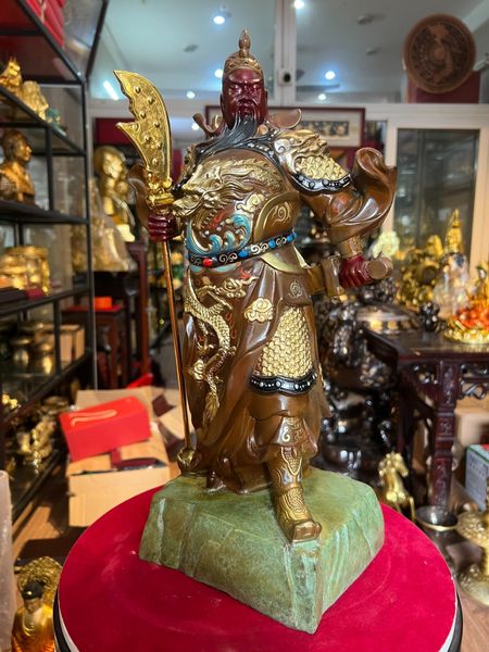 Tượng quan công bằng đồng vẽ màu cao 45cm