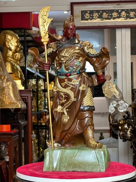 Tượng quan công bằng đồng vẽ màu cao 45cm