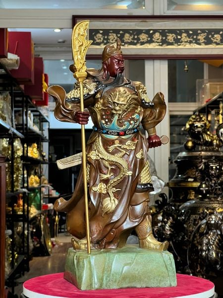 Tượng quan công bằng đồng vẽ màu cao 45cm