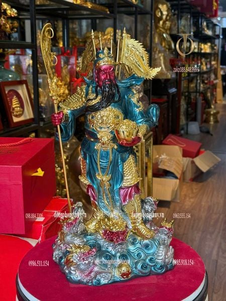 Tượng quan công ngũ cờ bằng đồng dát vàng vẽ màu