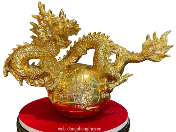Tượng rồng mạ vàng - Tượng rồng địa cầu dát vàng 24k