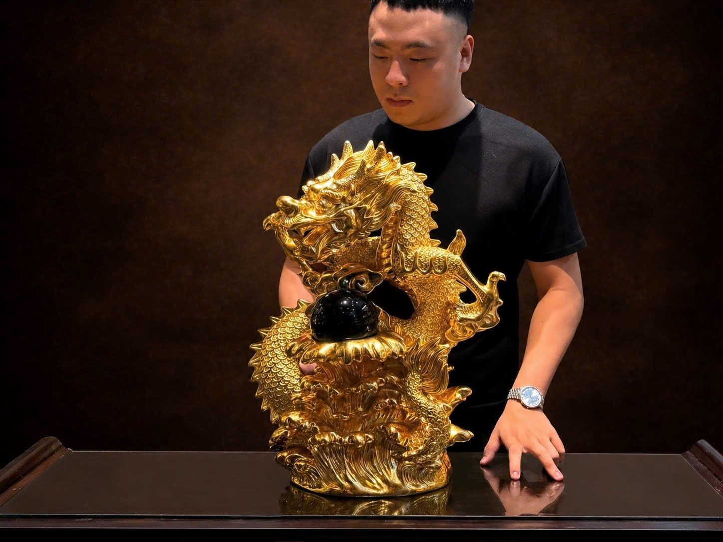 Tượng rồng bằng đồng dát vàng 24k