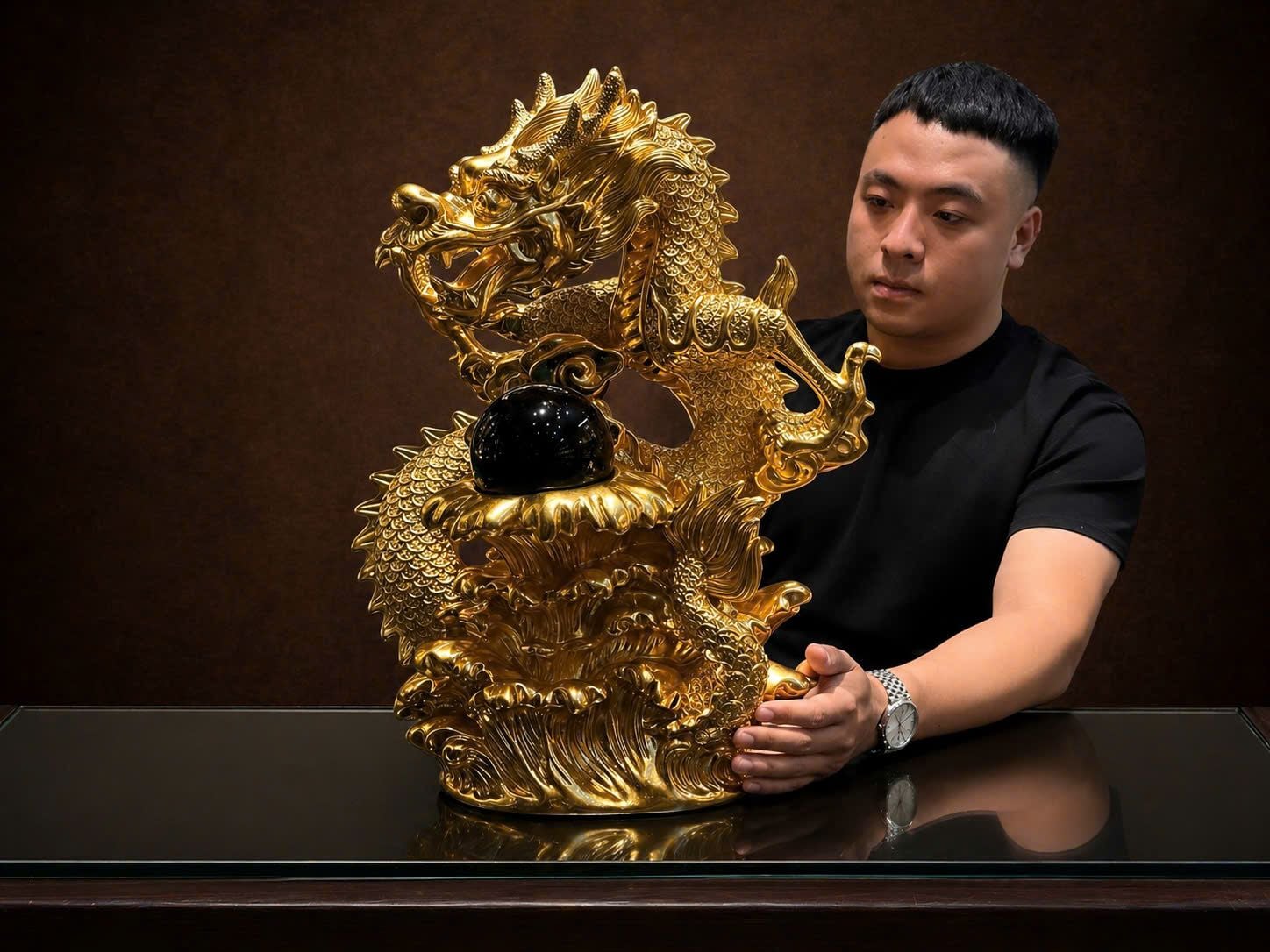Tượng rồng bằng đồng dát vàng 24k