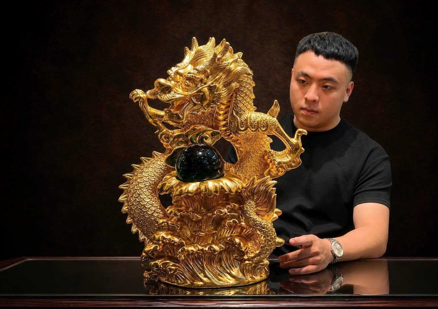 Tượng rồng bằng đồng dát vàng 24k