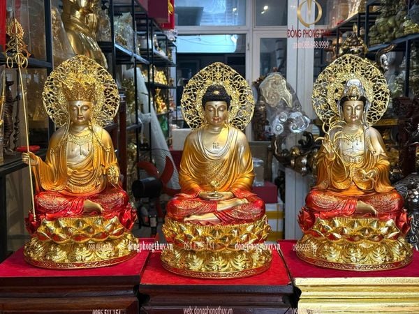 Tượng Ta Bà tam thánh bằng đồng cao 45cm