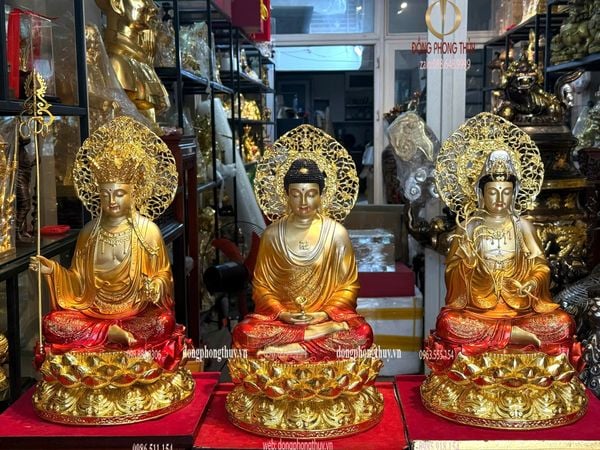 Tượng Ta Bà tam thánh bằng đồng cao 45cm