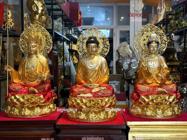 Tượng Ta Bà tam thánh bằng đồng cao 45cm
