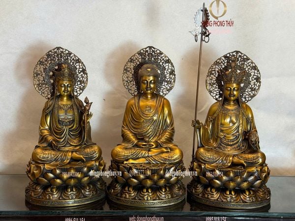 Tượng Ta Bà Tam Thánh cao 35cm bằng đồng