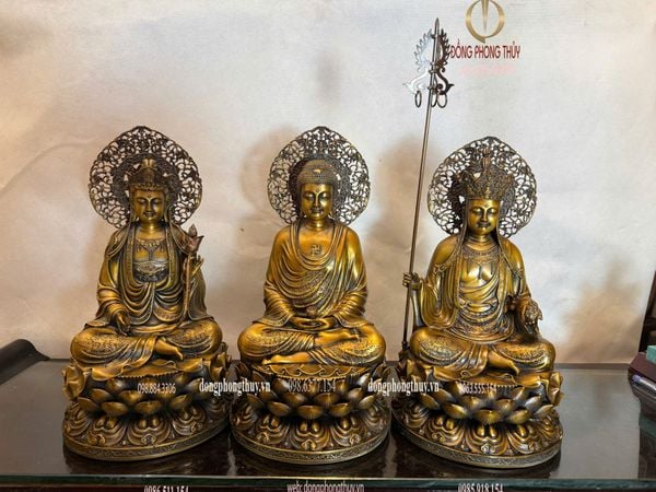 Tượng Ta Bà Tam Thánh cao 35cm bằng đồng