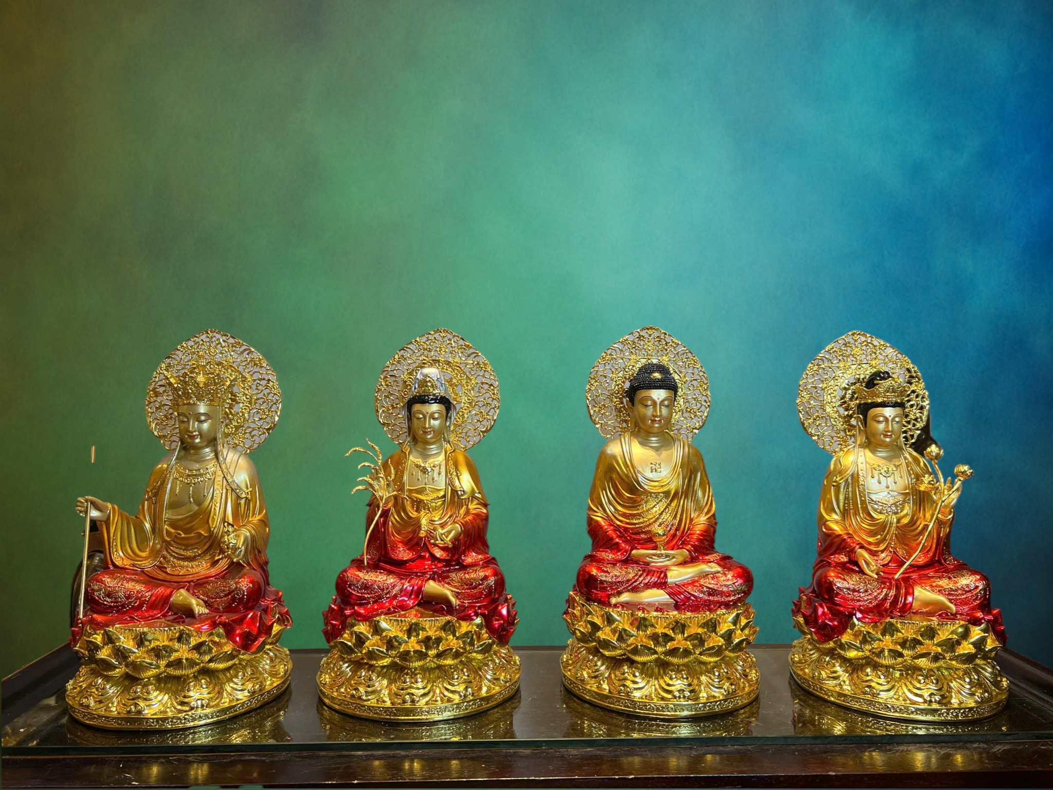 Tượng Tây Phương Tam Thánh-Ta Bà Tam Thánh bằng đồng