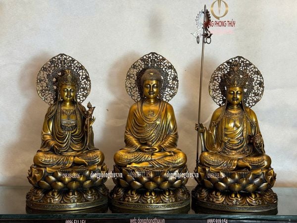 Tượng Ta Bà Tam Thánh cao 35cm bằng đồng