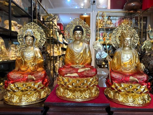 Tượng Ta Bà Tam thánh cao 45cm bằng đồng