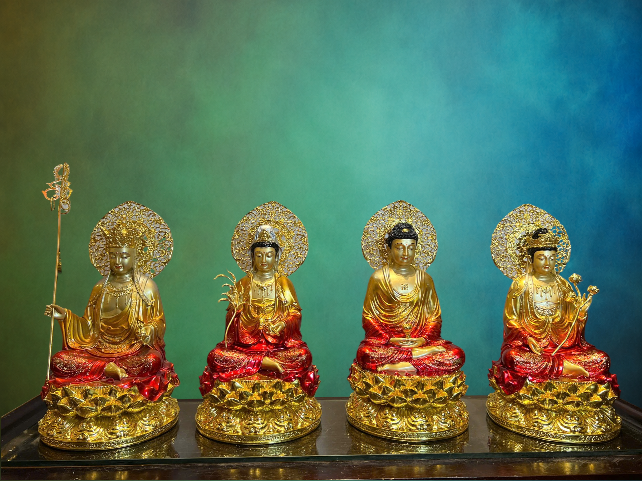 Tượng Tây Phương Tam Thánh-Ta Bà Tam Thánh bằng đồng
