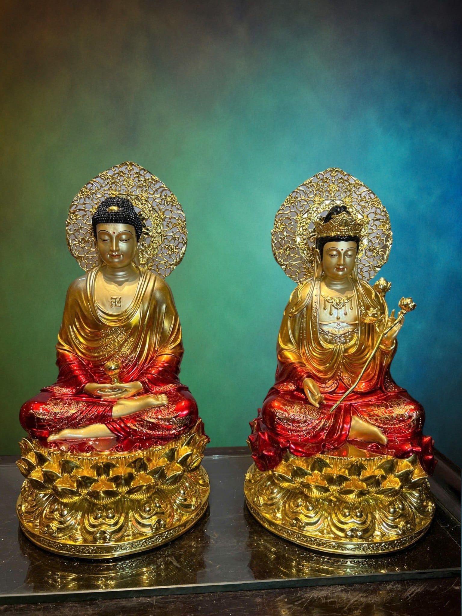 Tượng Tây Phương Tam Thánh-Ta Bà Tam Thánh bằng đồng