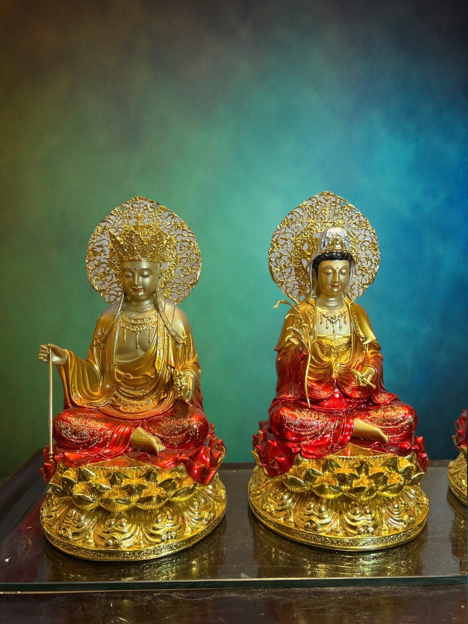 Tượng Tây Phương Tam Thánh-Ta Bà Tam Thánh bằng đồng