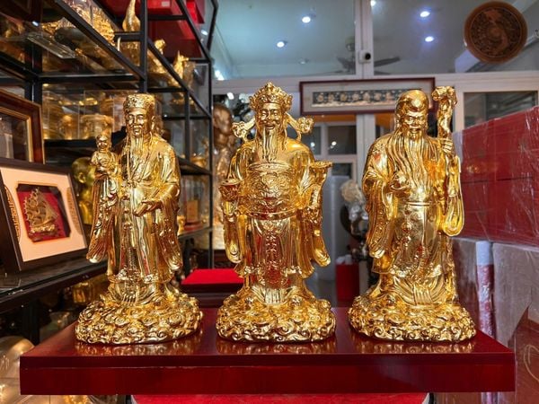 Tượng Tam Đa Phúc Lộc Thọ bằng đồng dát vàng