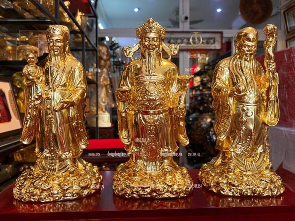 Tượng Tam Đa Phúc Lộc Thọ bằng đồng dát vàng