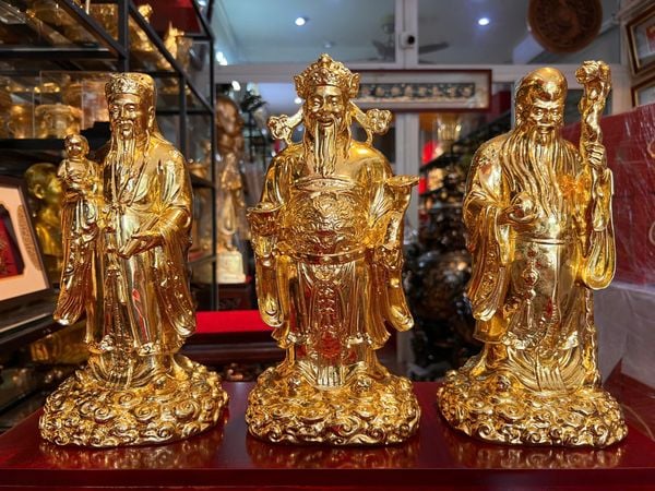 Tượng Tam Đa Phúc Lộc Thọ bằng đồng dát vàng