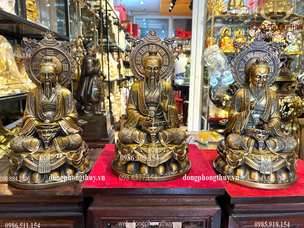 Tam thanh đạo giáo - Tam vị thánh tổ bằng đồng cao 36cm