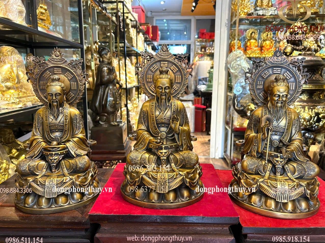 Tam thanh đạo giáo - Tam vị thánh tổ bằng đồng cao 36cm