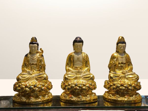 Tượng tây Phương Tam Thánh 40cm bằng đồng dát vàng