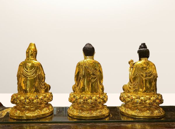 Tượng tây Phương Tam Thánh 40cm bằng đồng dát vàng